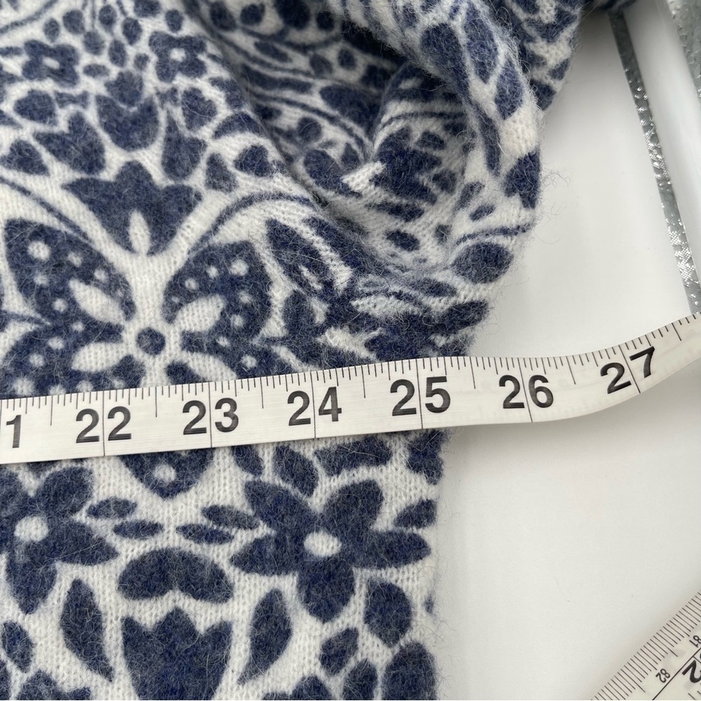 Boden Blouson Sleeve Fluffy Wool Alpaca Blend Sweater Blue Floral Print Sz 14 - Picture 10 of 13